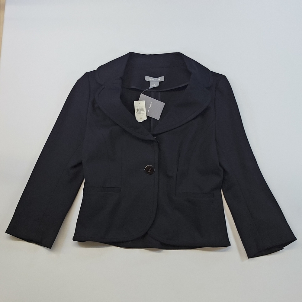 Ann Taylor Loft Womens Jacket Blazer Black Crepe Wool Size 2 NWT